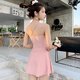 
Qingzhong Qiao 2025 Fairy Fan Hot Spring Swimsuit Women One-piece Flat Angle Conservative Slim Slim Browsing Student Swimsuit 12041 Black M