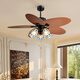 Weather Vane mittelalterlicher Stil Retro Restaurant Lüfter Licht Imitation Weinblätter Pastoral Country Style Variable Frequenz Großer Windkraft Stille Deckenlüfter Licht 52-736A Licht Farbe Blatt 3 Lampe runde Steinmuster Abdeckung