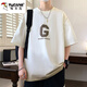 Holzspecker schwerer Gradienten Kurzarm T-Shirt Herren Sommer Trendy Marke 2025 Neues halbes Ärmel Loose Teen Top 3523 Rot [Kurzarm + Shorts] XL
