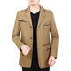 Pierre cardin spring and autumn men's clothing middle-aged men's pure cotton jacket casual daddy autumn jacket suit collar mid-length jacket deep khaki [stand collar] 180 XL
