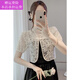 Mengmeng Qixiao coat, sand coat, thin ray lace shawl, women's summer hollow short-sleeved sun-resistant cardigan, small 3890 apricot color L