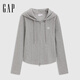 Gap Women's 2025 Spring New Logo Elastic Rib Zipper Hooded Long Sleeve T-Shirt Regular Top 729465