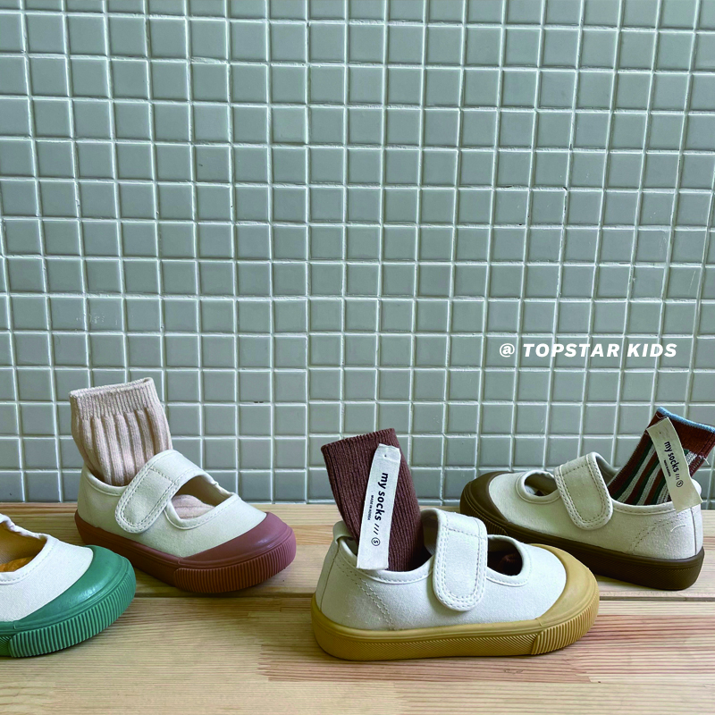 TOPSTAR children's canvas shoes girls boys kindergarten indoor shoes small white shoes baby children's shoes soft sole shoes green 23