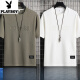 Playboy summer thin ice silk short-sleeved men's fashion sports suit half-sleeved round neck couple outfit ZD829 dark gray M