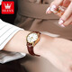 Olevs Marca Matrícula Mujer Mecánica Matrimonio Simple Watch Women's Womenus Luminoso Hollow Diamond Fashion Watry's Watch Olevs-6629 Surfán de cuero marrón mujer de cuero marrón