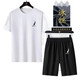 Casual sports suit men's summer ice silk two-piece loose round neck large size breathable short-sleeved T-shirt shorts Trident suit white 4XL (4XL recommended 160-180Jin Jin equals 0.5 kg)