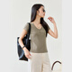 Vanciman Feste Farbe U-Neck Kurzärärmelte T-Shirt für Frauen im Sommer 2025 Neu einfaches und vielseitiges Schlankes Fit Top M9731 Grey-Green L.