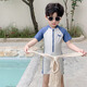 Xinnan Children's one-piece short-sleeved swimsuit boy's summer anti-cut shark sun drying fast-drying children's beach vacation set Cute shark size L [height 90-100CM] 100