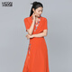 Hucheng Gu Niang Sommer High-End Light Luxury Chinesischer Stil Damen Essigsäure Taille-Hub-Langrock Futai Kleid BMT11303 Orange S