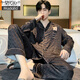 Modal light luxury pajamas for men spring and autumn summer ice, thin silk long sleeve trousers loose large size silk 2025 new set 838# V-shaped bear-Mist gray [Grey silk] 2XL [150-180Jin[Jin equals 0.5 kg]]