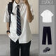 
Zhaixing Youth Japanese College Style Shirt Men's Short Sleeve Summer Thin DK Uniform Students' Variety Casual Tie White Shirt Long Sleeve White Shirt + Trousers XL