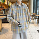 Amerikanisches langärmeliges Hemd für Jungen Frühling und Sommer Lose Revers Plaid-Hemd Retro Trendy Casual Vielseitige Jacke für Männer Cryz687 Red L