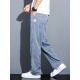 Lomon summer thin ice silk casual pants for men loose straight-leg tensile denim wide-leg pants for men trendy brand trousers for men 1048 gray + 1048 black M