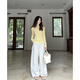 
Guo Jiujiu, mulberry silk wool gentle style long-sleeved knitted sweater top wide-leg trousers G924Z12798 top-cream yellow M