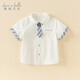 DAVE&BELLA boys' short-sleeved shirt summer new style children's white shirt pure cotton children's clothes fashionable baby boy top white ready stock 140 cm (recommended height 130-140cm)