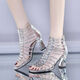 Yin Zhentian Römische Sandalen für Frauen 2025 Sommer Hufeisen Heel Mid-Heel Sandalen High Top Fish Mundschuhe High Heel hohl dicke Absatzschwarz 34