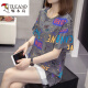 Woodpecker with larger size to cover the belly and make you look slim top for women 2025 summer new fat mm casual loose cotton short-sleeved T-shirt for women 6628 orange M about 80-95