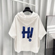 Yushida Hong Kong-Stil mit Kapuze mit Kurzärärmelanzug Herren Sommer Trendy Printed T-Shirt Handsome Ganze passende weiße T5019+Grey K9215 S Geeignet (85-105jin [Jin gleich 0,5 kg]))