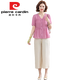 酷章（KUZHANG）妈m妈装夏装短袖棉麻两件套2025新款中老年女装洋气贵妇人中年套 9435黄色+米色阔腿裤今年流行的 L  建议90-105斤