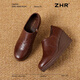 ZHR head layer cowhide mother shoes heel thick sole heightened single shoes for women commuting deep mouth women's shoes S650 brown 37