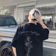 Katuchi Weißer reines Baumwoll-Kurzarm T-Shirt Herren Sommer American Trendy Rose Print Loose Fünf-Minuten-Hülle Top Weiß L.