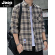 Jeep Spirit Plaid Camiseta informal de la primavera y otoño Camisa de manga larga Top coreana Retro Summer Flin Jacket K12109 Green Plush M 90-110Jin [Jin iguala 0.5 kg]