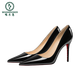 В дятерея с кафеткой Red Seale High Heels Женские стройные каблуки весна и осень 2025 г. Новые красивые сексуальные свадебные туфли черная патентная кожа.