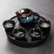 An Junsheng Kung Fu tea set tea tray small set one pot four cups portable home dormitory hotel teapot tea cup simple black purple sand 1 pot four cups + melamine round black plate - Yuanshan
