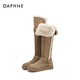 达芙妮长靴雪地靴女厚底长筒靴加绒保暖2025新款增高防寒东北北方加厚 卡其 36 (230mm) 标准码