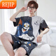 REJIP Pajamas para hombres, la primavera corta de manga corta y los adolescentes delgados de los delgados de verano, los adolescentes pueden usar traje de ropa para hombres de tamaño grande para hombres 6621 3xl 180-200Jin [Jin equivale a 0.5 kg]