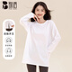 Bieyu mid-length long-sleeved t-shirt for women spring and autumn loose butt-covering top white slit bottoming shirt white M