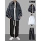 Traje de camisa a cuadros de manga larga de primavera y otoño VZVG para niños atuendo de estilo Hong Kong con jeans modernos de tres piezas un set de tres piezas [3 piezas] 684 Camisa Negra + Long T + 5080 L