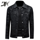 DK High-End-Nachahmung von Herren-Leder-Leder-Jacke Lapel Jacke für Herren Frühlings- und Herbst-Trend Solid Color Slim Jacke hübsche lässige Casual Jacke Schwarz M.