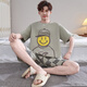 爱芬柔睡衣男士夏季纯棉短袖卡通青少年学生加肥加大宽松夏天家居服套装 7029蜡笔小新 L 体重100-120斤