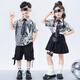 Poresno children's technology sense catwalk costumes June 1st street dance trendy costumes girls jazz dance boys future drumming costumes Short sleeves: A694 silver bright leather top + B317 black 3 110cm single size