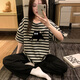 红豆睡衣女2025新款夏季短袖长裤纯棉初中学生女孩大童可爱家居服 6625-桃心小熊--短袖长裤-HZM L 女 ( 高158-162， 95-115斤)