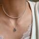 Aquamarine pendant S925 silver natural stone necklace women's accessories 2025 new style simple light luxury total length about 46cm