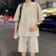Bunte Edelsteins Sommer Neue American Casual Sports Set Herren zweier Kurzarmshorts cool und hübscher Kleidung 2025 2546-826 Schwarzer Set M ca.