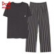 Catman (Miiow) PAJAMAS DE SUMER Cotton de algodón puro pantalones de manga corta de algodón de manga que se puede usar de gran tamaño y casual en el juego de ropa para el hogar de algodón exterior Q12014 L