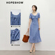 Rothülse Blumenkleid 2025 Sommer Neue Frauenkleidung vor Schulter Puff Ärmel Taille V-Ausschnitt Denim Japanischer Puppenrock Denim Blue Flower 677 m