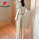 Pierre Cardin Fashion Set For Women Summer 2025 Nouveau Femmes minces à la mode Round Cou Short Shirt Pantalon Straight Set pour femmes 12608 Black Set XL [suggéré 110-125Jin [Jin est égal à 0,5 kg]]]