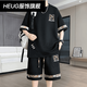 HEUG凌越男装店2025夏季大码休闲运动套装男士百搭两件套 黑色(YYW6195) XL (130-150斤)