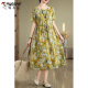 Vestido de algodón estampado de carpintero y lino de lino para mujeres Summer suelto de tamaño de cintura de tamaño de D para hacer lino casual y elegante estilo gris de longitud media XL recomendado 126-141Jin [Jin equivale a 0.5 kg]