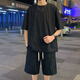 Bunte Edelsteins Sommer Neue American Casual Sports Set Herren zweier Kurzarmshorts cool und hübscher Kleidung 2025 2546-826 Schwarzer Set M ca.
