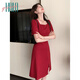 Halo Queen Red Vestido de manga corta para mujeres Summer de collar francés Vestido de compromiso Vacaciones Falda roja H52Q024