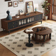 
Harmony Dujiang French retro solid wood TV cabinet coffee table medieval style combination small living room floor-standing storage cabinet 2 Minoson TV cabinet walnut color + retro black