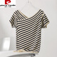 Pierre cardin French striped short-sleeved T-shirt for women in summer 2025 new loose slim v-neck thin knitted ice silk top DX829# striped color M Recommended 100-115Jin [Jin equals 0.5 kg]