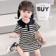 
COLORFUL GEMS girls summer dress 2-3 new style children's Korean style fashion baby summer POLO skirt children's summer skirt black and white TX9207 dress 80 small