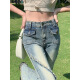 FHHUABD AMERICAN RETRO Yellow Schlamm Farbe Crumb leicht ausgestattete Jeans für Frauen im Sommer dünne hohe Taille schlampig druckener Bottomhose Schwarz 16833 L Empfohlen 108-118jin [Jin gleich 0,5 kg]