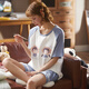 Pang Donglai DL Pajamas Summer des shorts mignons de grande taille de shorts de grande taille Cartoon mince en deux pièces Spring and Automne Home Clothes Bourgogne Skm6627 Couleur d'image M (recommandé 75-95jin [Jin est égal à 0,5 kg]))